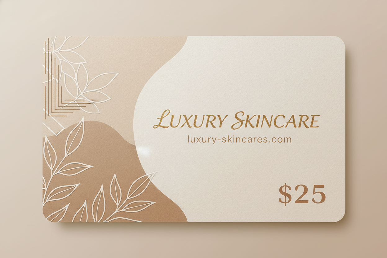 Luxury skincare gift card with Luxury Skincare and link luxury-skincares.com and amount $25 color nude